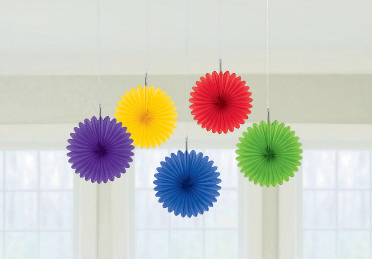 Rainbow Mini Hanging Fan Decorations Pack of 5