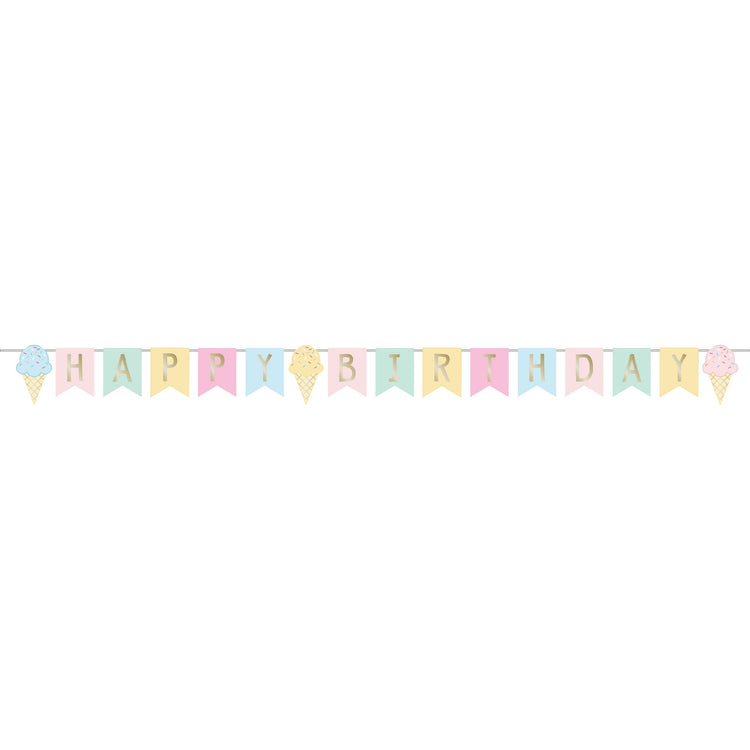 Ice Cream Party Decor Happy Birthday Ribbon Banner & Foil 15cm x 2.52m