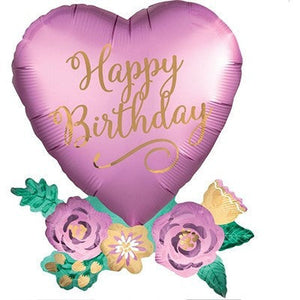 SuperShape Happy Birthday Satin Heart with Flowers P35