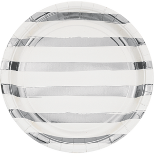 Touch of Colour White & Silver Foil Striped Dinner Plates Paper 22cm Pack of 8
