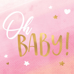 Oh Baby Girl Beverage Napkins Hot Stamped Pack of 16