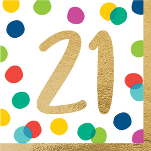 Happy Dots 21st Lunch Napkins Hot Stamped Pack of 16