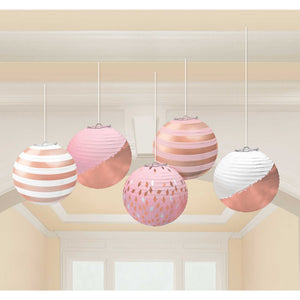 Rose Gold & Blush Mini Paper Lanterns Foil Hot Stamped Pack of 5