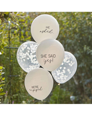 Engaged Balloon Bundle Confetti & Printed White Pack of 5