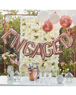 Engaged Balloon Bunting with Tassels & Rings Rose Gold Pack of 15