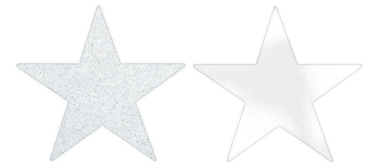 Solid Star Cutouts Foil & Glitter -  White Pack of 5