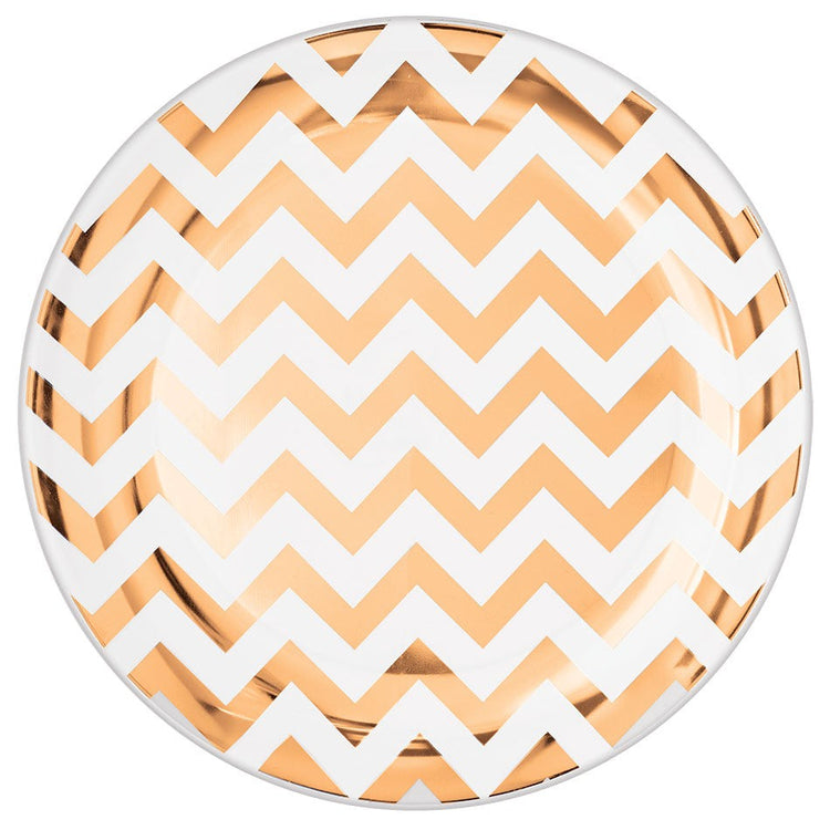 Premium Chevron Rose Gold 19cm Round Plastic Plates Pack of 20