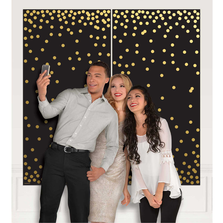 Photo Booth Plastic Scene Setter Black & Gold Confetti Dots Pack of 2