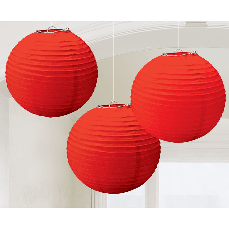 Round Paper Lanterns - Apple Red Pack of 3