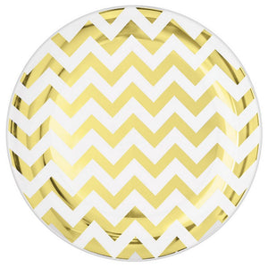 Premium Chevron Gold 19cm Round Plastic Plates Pack of 20