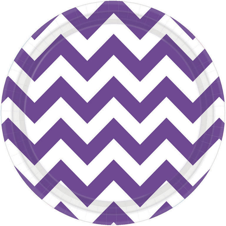 Chevron 17cm Round Plates New Purple Pack of 8