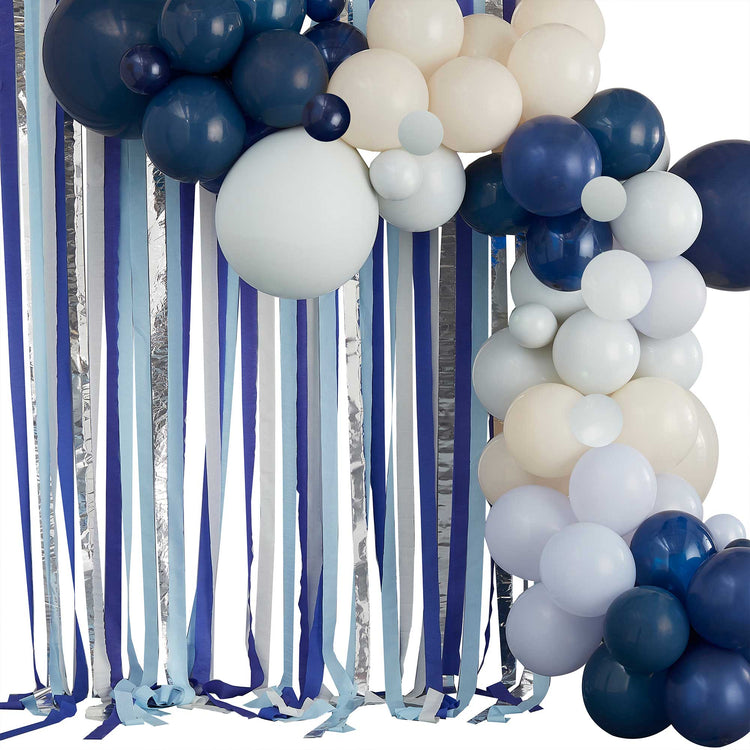 Mix It Up Balloon Backdrop Balloon Arch & Streamers Blue & Cream Pack of 109