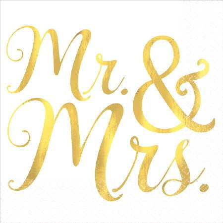 Mr & Mrs Beverage Napkins - Foil Hot-Stamped Pack of 16