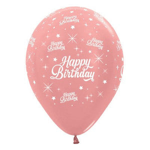 Sempertex 30cm Happy Birthday Twinkling Stars Metallic Rose Gold Latex Balloons, 25PK Pack of 25