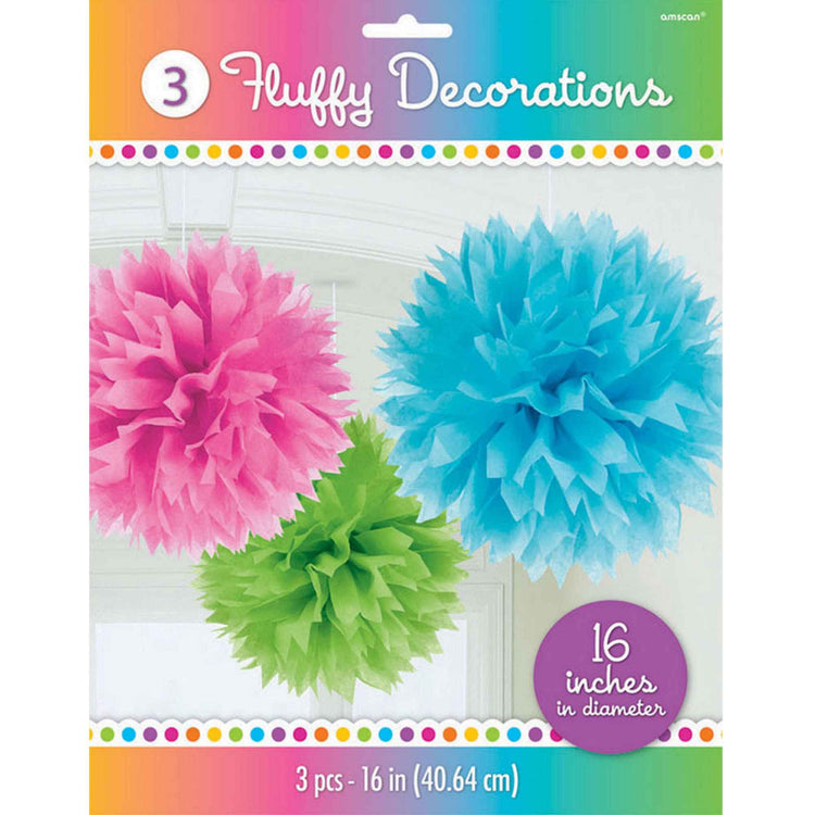 Fluffy Tissue Decorations - Multi Pack of 3