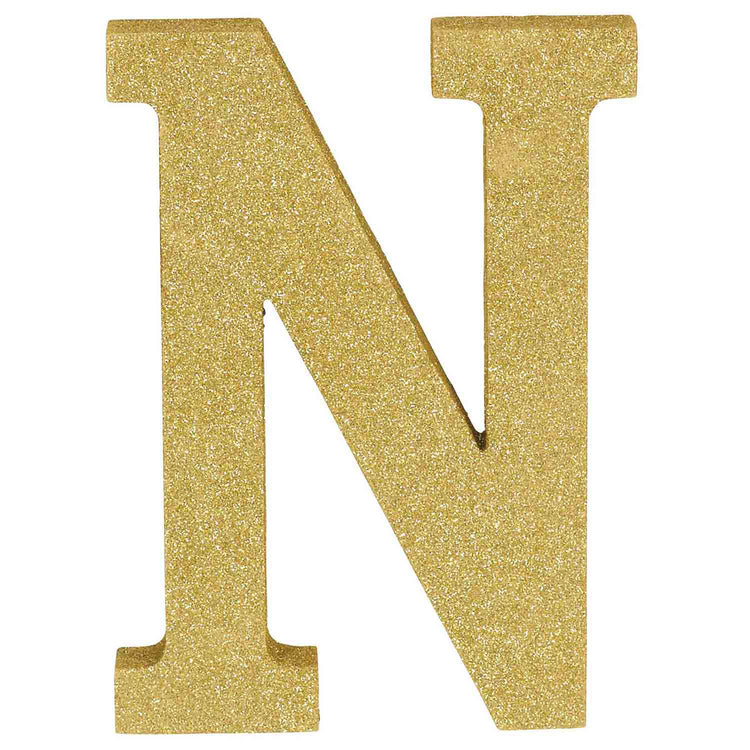 Letter N Gold Glittered Decoration MDF