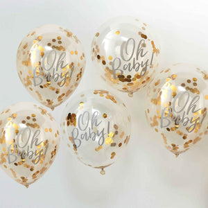 Oh Baby! Balloons 12in/30cm Confetti Gold Oh Baby! Pack of 5