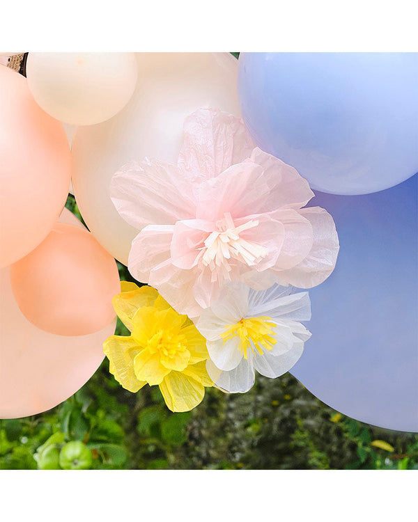 Hello Spring Pastel Balloon Arch with Paper Flowers