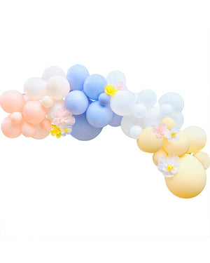 Hello Spring Pastel Balloon Arch with Paper Flowers