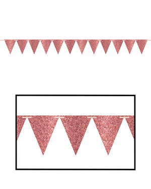 Large Paper Pennant Banner Glittered Rose Gold Sparkle