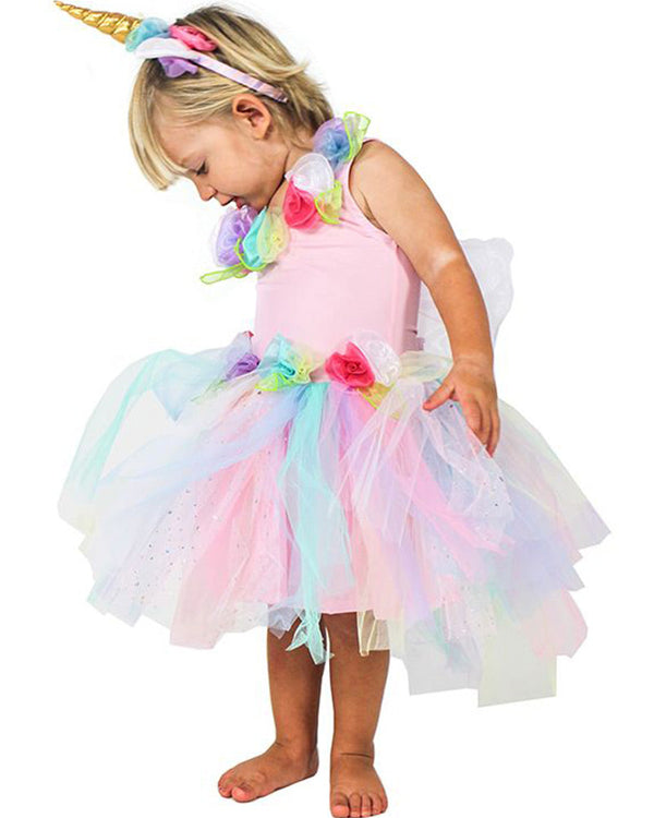 Pastel Unicorn Dress and Headband Premium Girls Costume