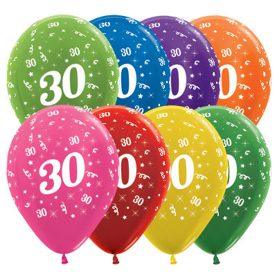 Sempertex 30cm Age 30 Metallic Assorted Latex Balloons Pack of 25