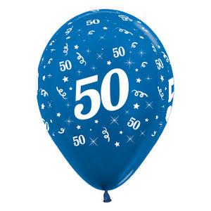 Sempertex 30cm Age 50 Metallic Blue Latex Balloons Pack of 25