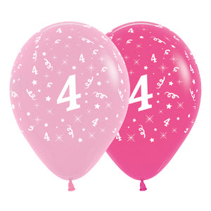 Sempertex 30cm Age 4 Fashion Pink Assorted Latex Balloons, 6PK Pack of 6