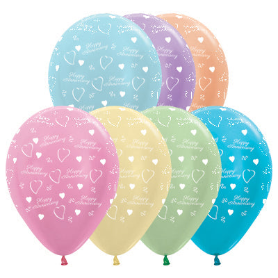 Sempertex 30cm Anniversary Satin Pearl Assorted Latex Balloons, 25PK Pack of 25