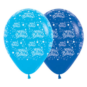 Sempertex 30cm Happy Birthday Stars Fashion Blue & Royal Blue Latex Balloons, 25PK Pack of 25