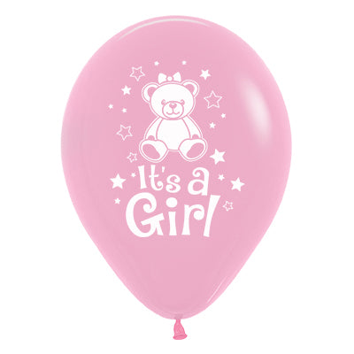 Sempertex 30cm Its A Girl Teddy Fashion Pink Latex Balloons, 6PK Pack of 6