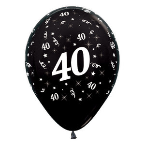 Sempertex 30cm Age 40 Metallic Black Latex Balloons, 6PK Pack of 6