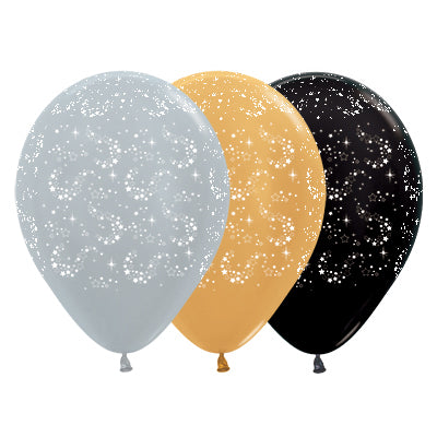 Sempertex 30cm Sparkling Stars Metallic Silver, Gold & Metallic Latex Balloons, 25PK Pack of 25