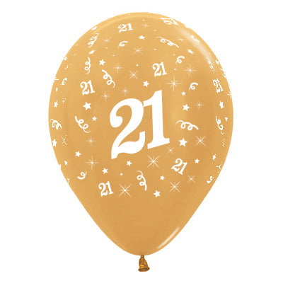 Sempertex 30cm Age 21 Metallic Gold Latex Balloons Pack of 25