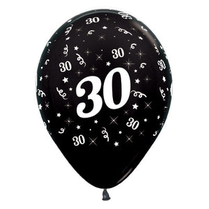 Sempertex 30cm Age 30 Metallic Black Latex Balloons Pack of 25