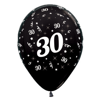 Sempertex 30cm Age 30 Metallic Black Latex Balloons Pack of 25