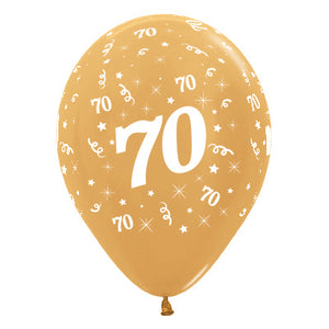 Sempertex 30cm Age 70 Metallic Gold Latex Balloons Pack of 25