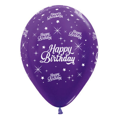 Sempertex 30cm Happy Birthday Twinkling Stars Metallic Purple Violet Latex Balloons, 25PK Pack of 25