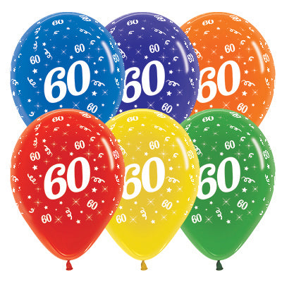 Sempertex 30cm Age 60 Crystal Assorted Latex Balloons Pack of 25