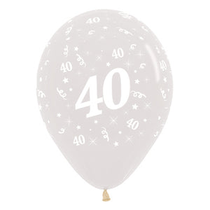 Sempertex 30cm Age 40 Crystal Clear  Latex Balloons, 6PK Pack of 6