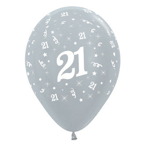 Sempertex 30cm Age 21 Satin Pearl Silver Latex Balloons Pack of 25