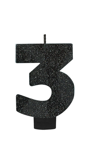 Candle Numeral Glitter Black #3