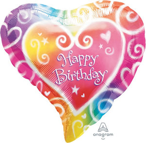 45cm Standard XL Watercolor Happy Birthday Heart S40