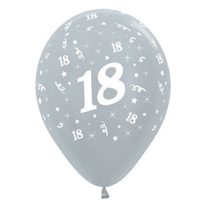 Sempertex 30cm Age 18 Satin Pearl Silver Latex Balloons Pack of 25