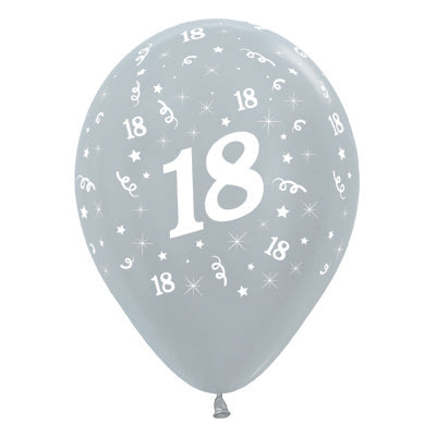 Sempertex 30cm Age 18 Satin Pearl Silver Latex Balloons Pack of 25