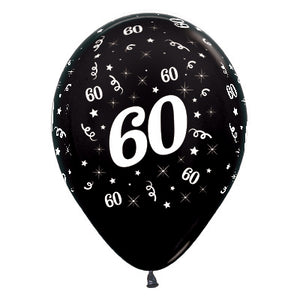 Sempertex 30cm Age 60 Metallic Black Latex Balloons, 6PK Pack of 6