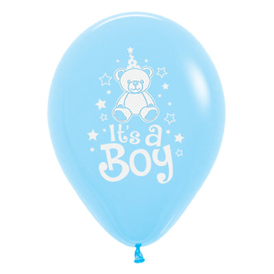 Sempertex 30cm Its A Boy Teddy Fashion Light Blue Latex Balloons, 25PK Pack of 25