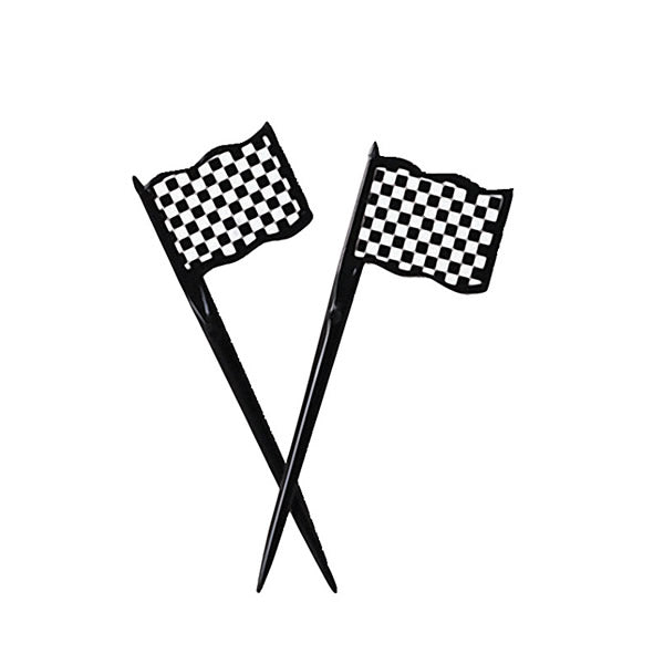 Black & White Check Racing Flags Picks Plastic 9cm x 3cm Pack of 12