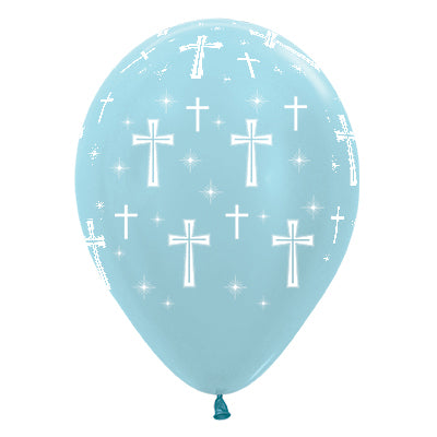 Sempertex 30cm Holy Cross Satin Pearl Blue Latex Balloons, 25PK Pack of 25