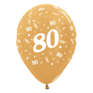 Sempertex 30cm Age 80 Metallic Gold Latex Balloons, 6PK Pack of 6